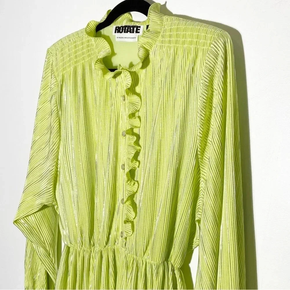 New ROTATE BIRGER CHRISTENSEN Ivy Pleated Mini Dress In Sunny Lime Size 0
